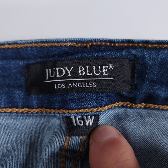 Judy Blue Skinny Jeans 16W Distressed Ripped Lace Patch Stretch Grunge Boho Y2K - Picture 3 of 14